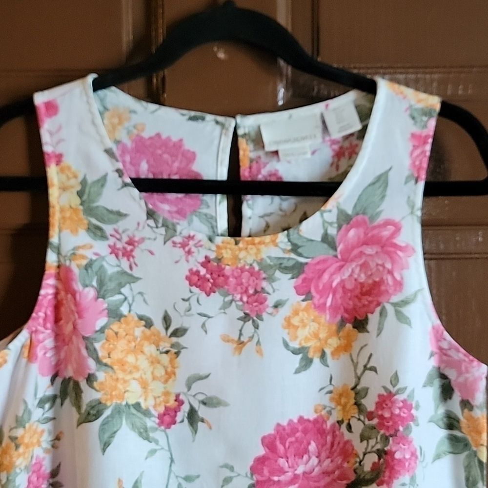 Cynthia Rowley-Linen iv,pink,gold,green sleeveless A line dress Size Small.